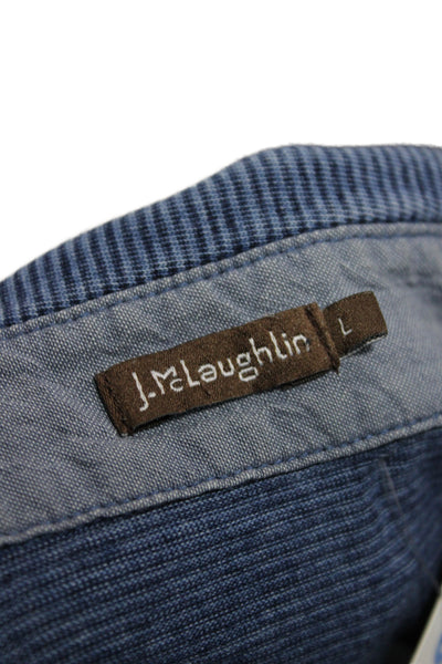 J. Mclaughlin Mens Striped Blue Long Sleeve Polo Shirt 100% Cotton Size L