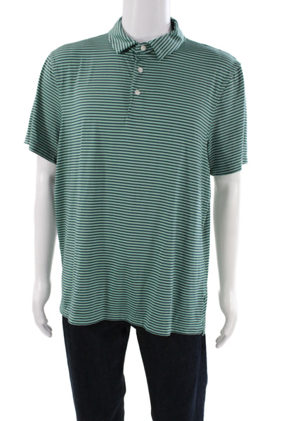 J Crew Mens Green Striped Collared Polo Short Sleeve Polyester Size XL