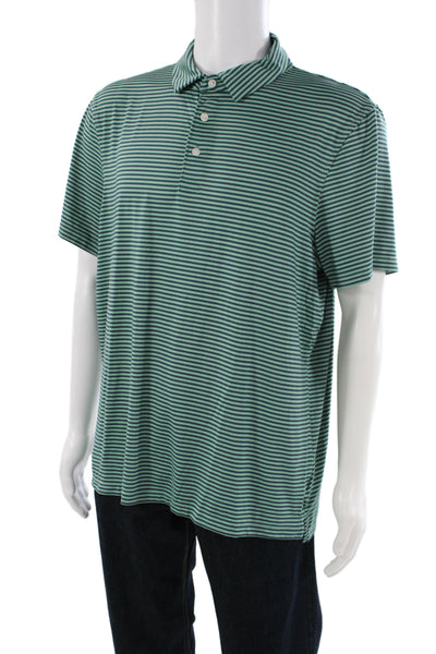 J Crew Mens Green Striped Collared Polo Short Sleeve Polyester Size XL