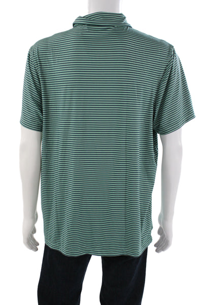 J Crew Mens Green Striped Collared Polo Short Sleeve Polyester Size XL