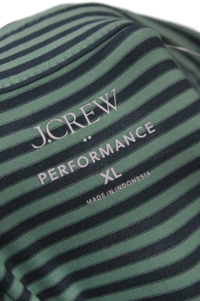J Crew Mens Green Striped Collared Polo Short Sleeve Polyester Size XL