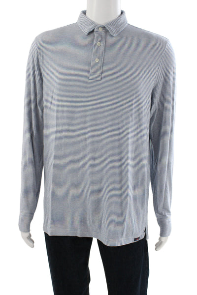 Faherty Mens Striped Blue Polo Long Sleeve Big Tall Size L