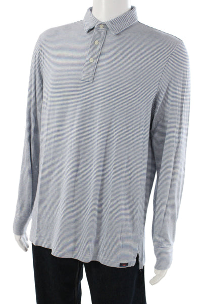Faherty Mens Striped Blue Polo Long Sleeve Big Tall Size L