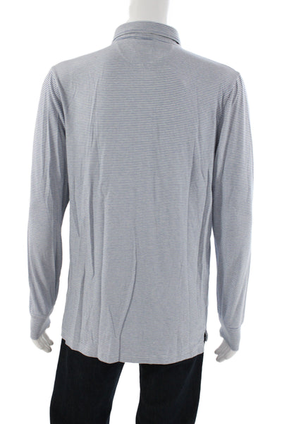 Faherty Mens Striped Blue Polo Long Sleeve Big Tall Size L