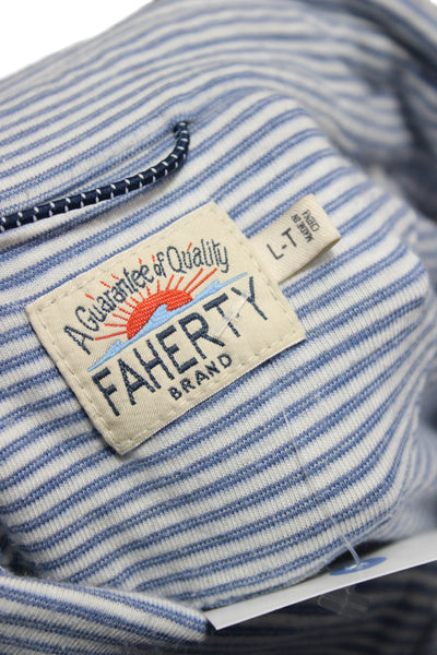 Faherty Mens Striped Blue Polo Long Sleeve Big Tall Size L