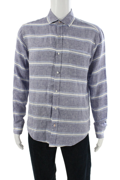 J. Mclaughlin Men's Long Sleeves Button Down Blue Striped Shirt Size S