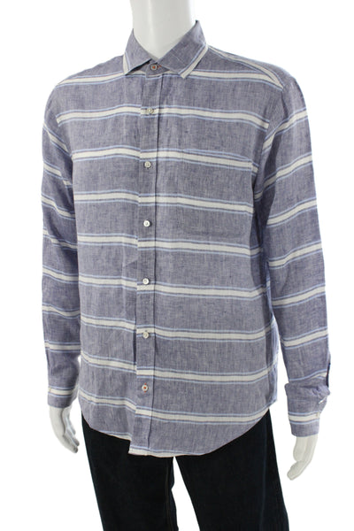 J. Mclaughlin Men's Long Sleeves Button Down Blue Striped Shirt Size S