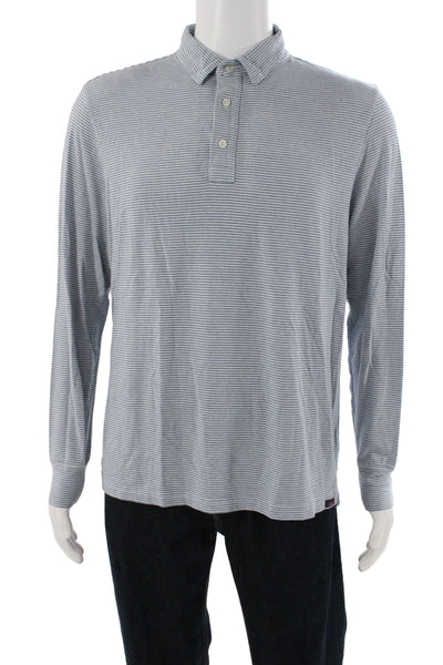Faherty Mens Blue Polo Collared Long Sleeve Pima Cotton Size L