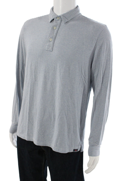 Faherty Mens Blue Polo Collared Long Sleeve Pima Cotton Size L