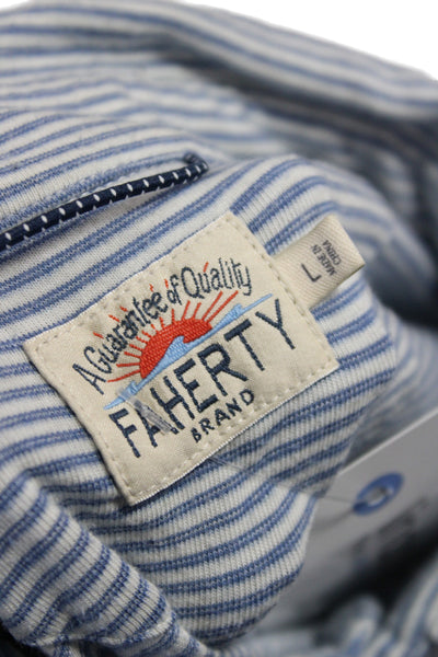 Faherty Mens Blue Polo Collared Long Sleeve Pima Cotton Size L