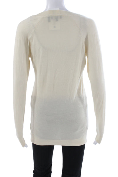 Theory Women Pullover V-Neck Long Sleeve Wool Sweater Ivory Size S