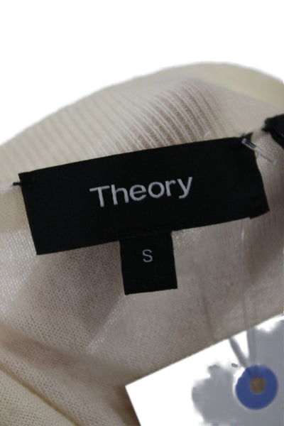 Theory Women Pullover V-Neck Long Sleeve Wool Sweater Ivory Size S