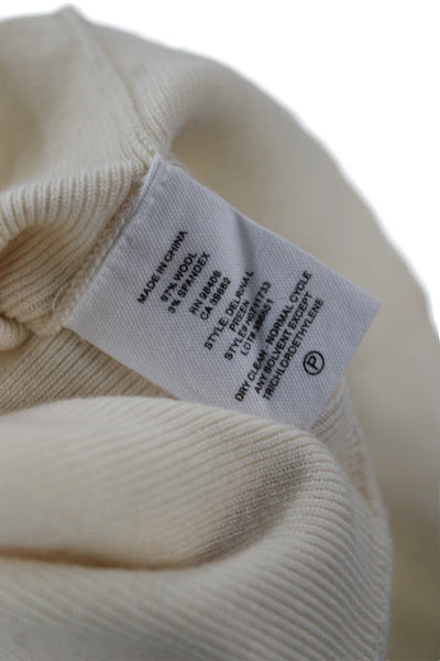 Theory Women Pullover V-Neck Long Sleeve Wool Sweater Ivory Size S