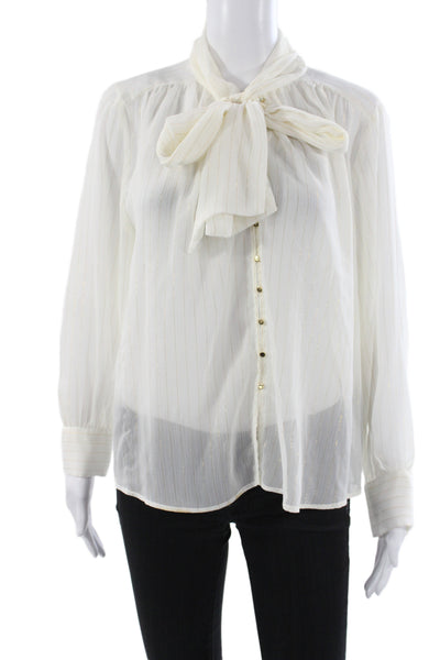 Zara Women Bohemian Striped Collared Long Sleeve Blouse White Size M