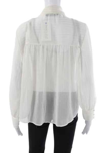 Zara Women Bohemian Striped Collared Long Sleeve Blouse White Size M