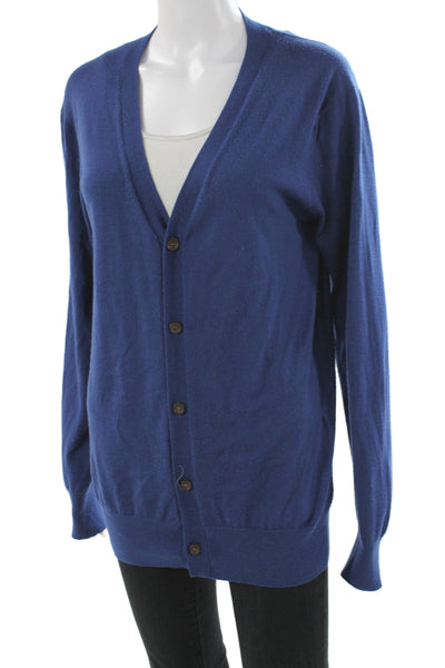 Tse Womens Cardigan 100% Wool Blue V Neck Long Sleeve Size S
