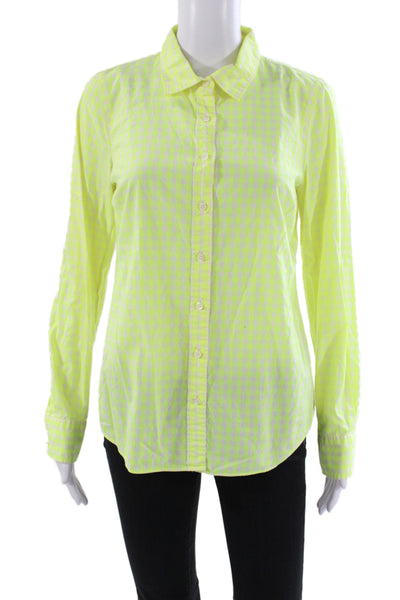 J Crew Womens Yellow Cotton Collared Check Button Up Top Long Sleeve Size 6