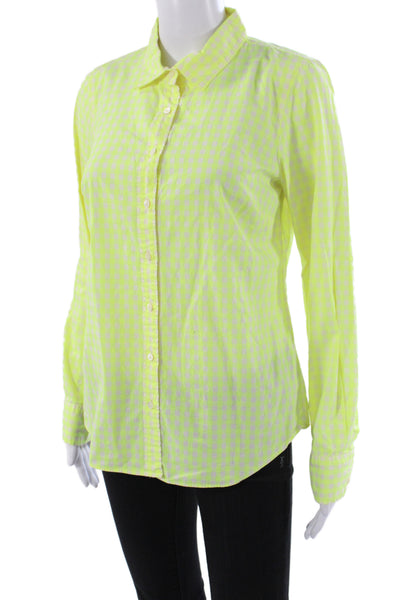 J Crew Womens Yellow Cotton Collared Check Button Up Top Long Sleeve Size 6
