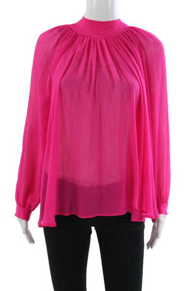 Zara Womens Sheer Solid Long Sleeve Round Neck Shirt Pink Size S