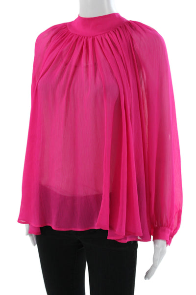 Zara Womens Sheer Solid Long Sleeve Round Neck Shirt Pink Size S