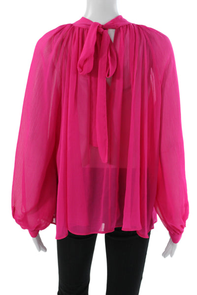 Zara Womens Sheer Solid Long Sleeve Round Neck Shirt Pink Size S