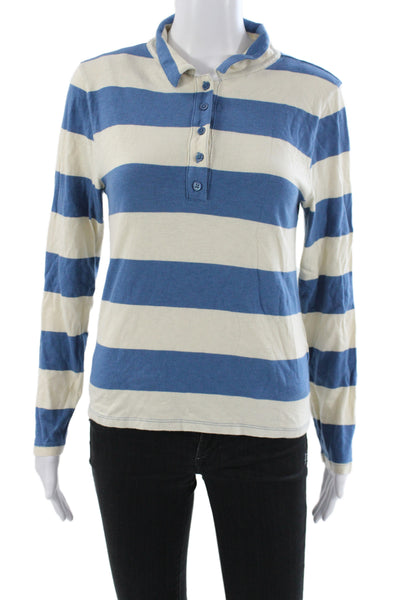 J Crew Womens Striped Collared Polo Long Sleeve Cotton Button Size M