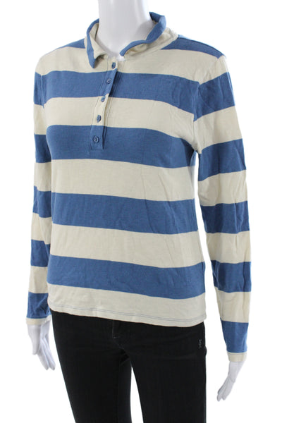 J Crew Womens Striped Collared Polo Long Sleeve Cotton Button Size M