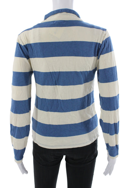 J Crew Womens Striped Collared Polo Long Sleeve Cotton Button Size M