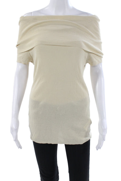 Zara Women Basic Off the Shoulder Beige Short Sleeve T-Shirt Size L