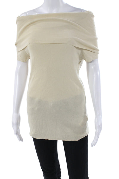 Zara Women Basic Off the Shoulder Beige Short Sleeve T-Shirt Size L