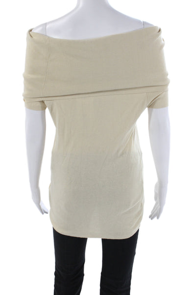 Zara Women Basic Off the Shoulder Beige Short Sleeve T-Shirt Size L