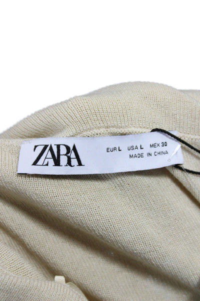 Zara Women Basic Off the Shoulder Beige Short Sleeve T-Shirt Size L