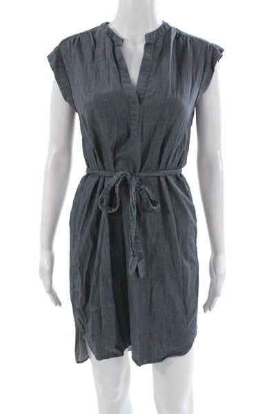BCBG Max Azria Women Gray V Neck Short Sleeve Shirt Dress Tie Waist Size 2XS