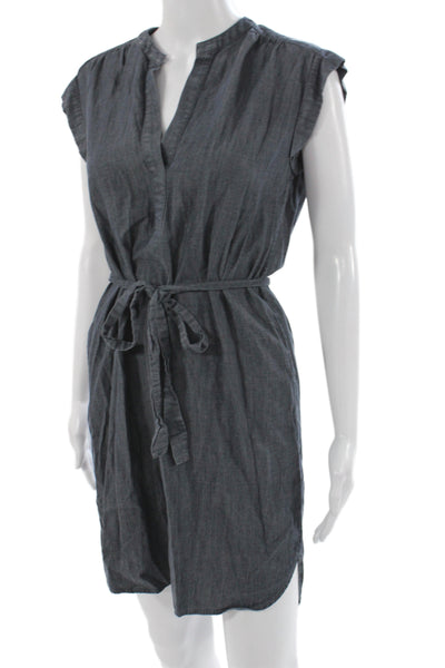 BCBG Max Azria Women Gray V Neck Short Sleeve Shirt Dress Tie Waist Size 2XS