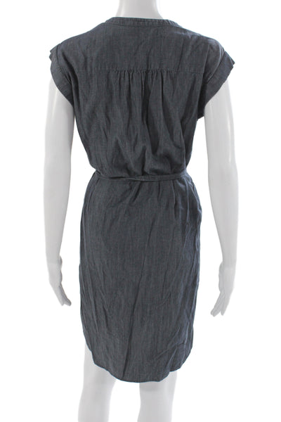 BCBG Max Azria Women Gray V Neck Short Sleeve Shirt Dress Tie Waist Size 2XS