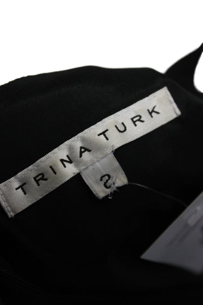 Trina Turk Women A-Line Dress Black V-Neck Sleeveless Long Size 2