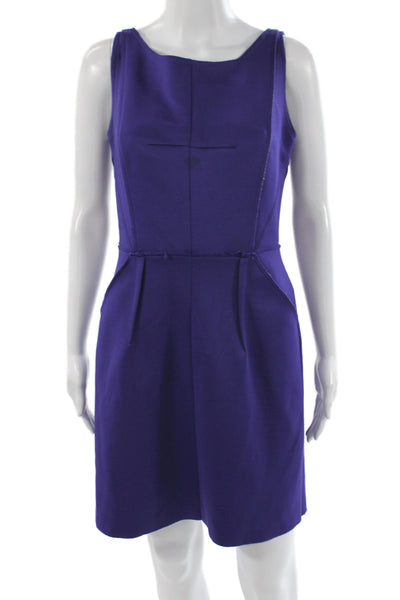 Milly Women Sheath Dress Purple Scoop Neck Sleeveless Midi Zip Polyester Size 6