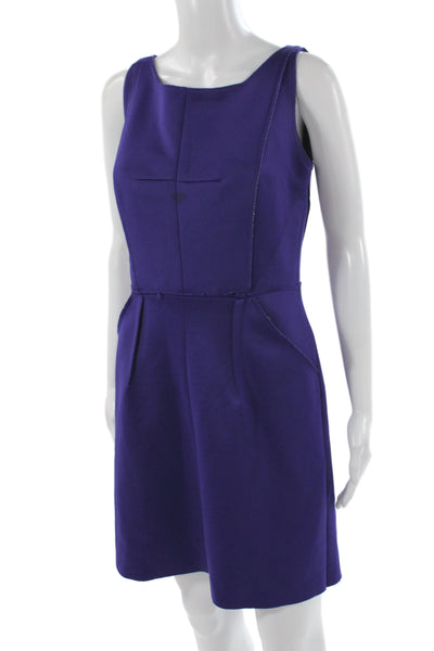 Milly Women Sheath Dress Purple Scoop Neck Sleeveless Midi Zip Polyester Size 6