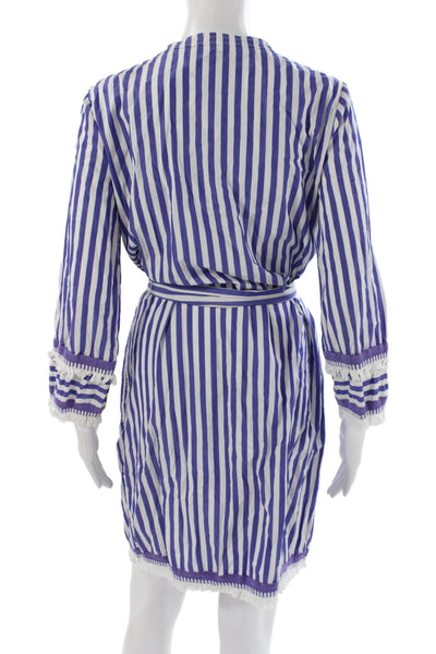 J Crew Womens Blue Striped Cotton V Neck Shirt Dress Long Sleeve Tie Size 6