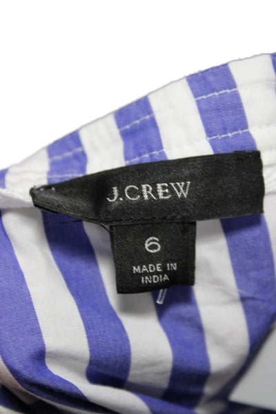 J Crew Womens Blue Striped Cotton V Neck Shirt Dress Long Sleeve Tie Size 6