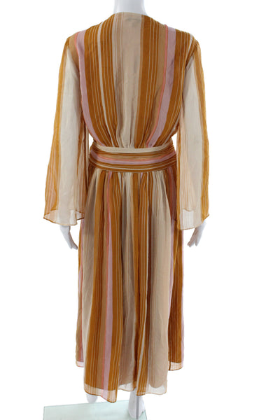 Joie Womens Maxi Silk V-Neck Long Sleeve Brown Striped Boho Dress Size 6