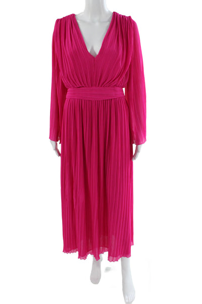Zara Women Maxi Dress Pink V-Neck Long Sleeve Zip Size M