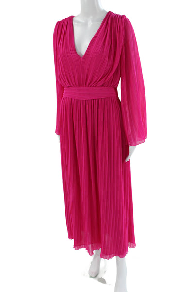 Zara Women Maxi Dress Pink V-Neck Long Sleeve Zip Size M