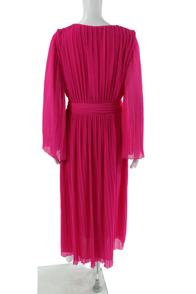 Zara Women Maxi Dress Pink V-Neck Long Sleeve Zip Size M