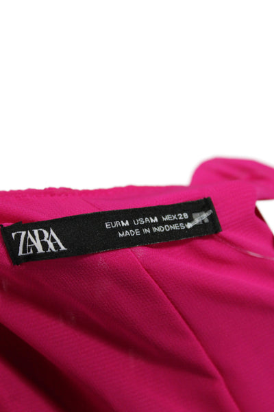Zara Women Maxi Dress Pink V-Neck Long Sleeve Zip Size M