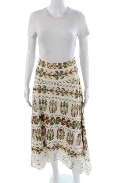 Ulla Johnson Women Ivory Silk Floral A-Line Midi Skirt Size 6