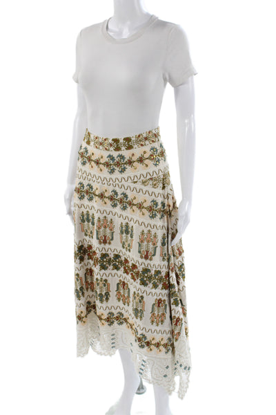 Ulla Johnson Women Ivory Silk Floral A-Line Midi Skirt Size 6