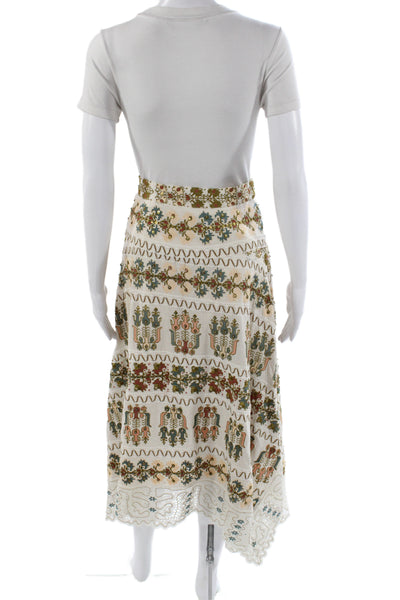 Ulla Johnson Women Ivory Silk Floral A-Line Midi Skirt Size 6
