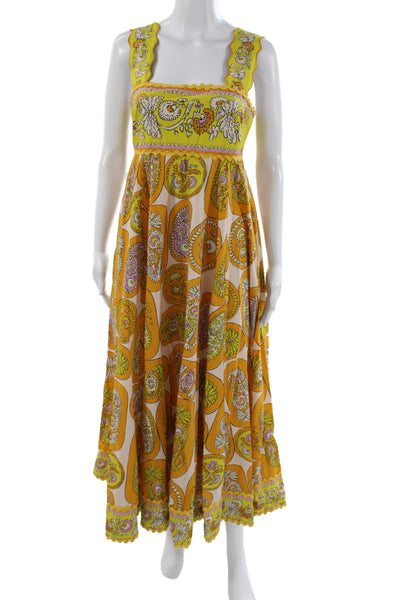 Alemais Women Maxi Paisley Square Neck Organic Cotton Dress Multicolor Size 8