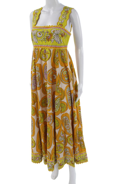 Alemais Women Maxi Paisley Square Neck Organic Cotton Dress Multicolor Size 8